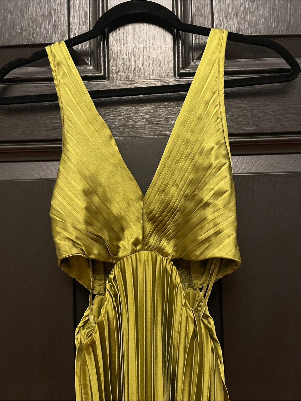Sincerely Jules Olive-Green Pleated V-Neck Maxi Dress